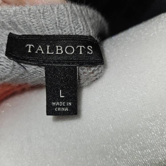 Talbots Lambswool/Nylon Orange & Gray Cable Knit Pullover Sweater Size L - Picture 7 of 8